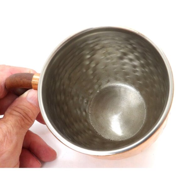 Beer Mug S.S. Double Wall Hammered Copper Finish w/Wood Handle - Picture 3 of 3